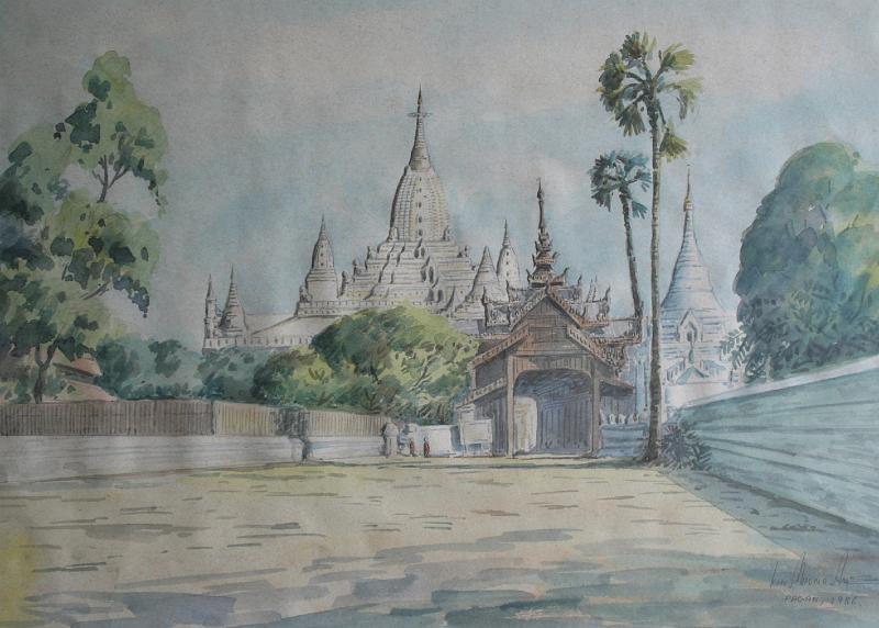 Kunst-02-Seib-Kin-Maung-An.jpg - Pagan, Burma, Kin Maung An, Pagan 1986, watercolor, w 36 × h 28 (Photo by Roland Seib)